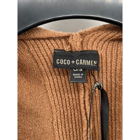 COCO+CARMEN Women's Brown Rib Knit Open-Front Short Sleeve Cardigan SZ OS - Picture 7 of 10